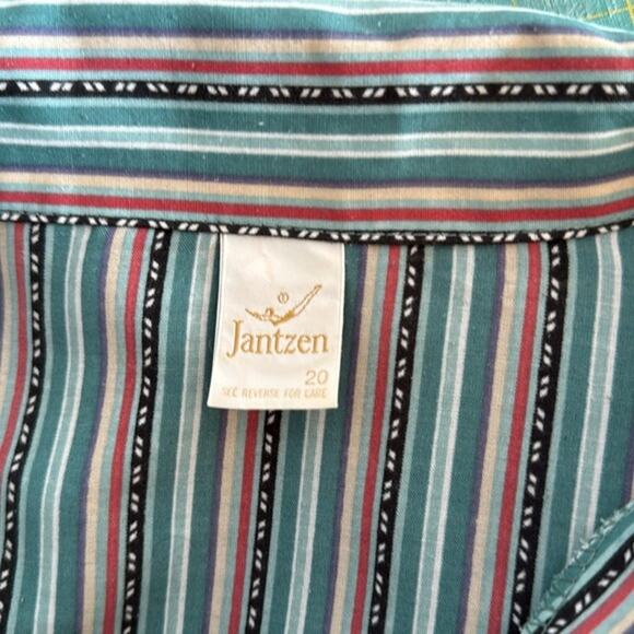 Jantzen sz 20 Green Striped Long Sleeved Women's Button Top Office - Picture 3 of 4